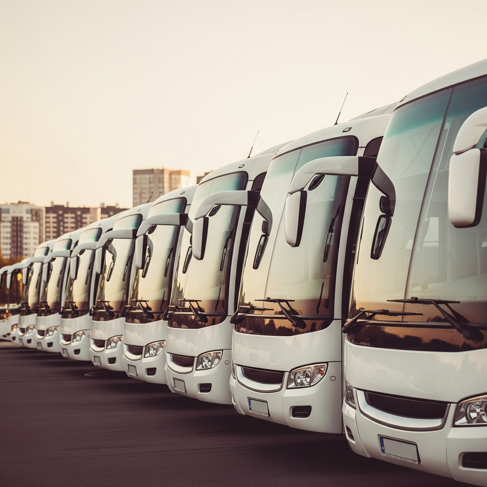 Buses standing in the lot